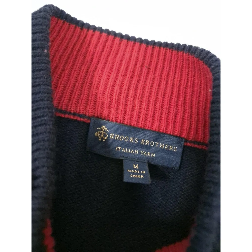 Brooks Brothers Sweater Mens M Blue Wool Full Zip Fair Isle Mock Neck Knit